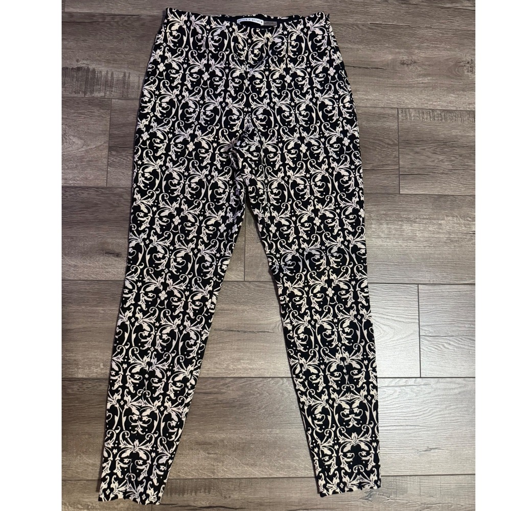 Alice + Olivia Black Gold Baroque Damask Skinny Pants CC709Q10113 Size 8